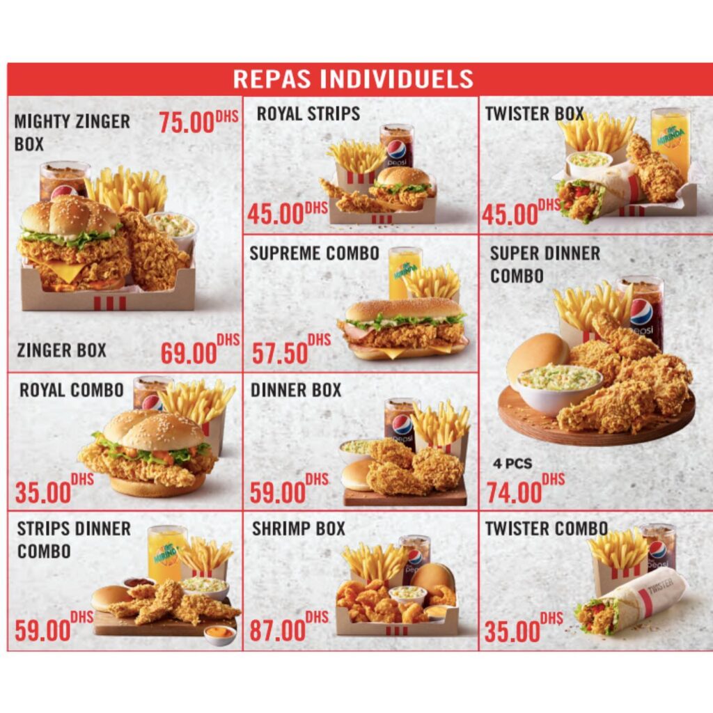 Menu KFC Marrakech