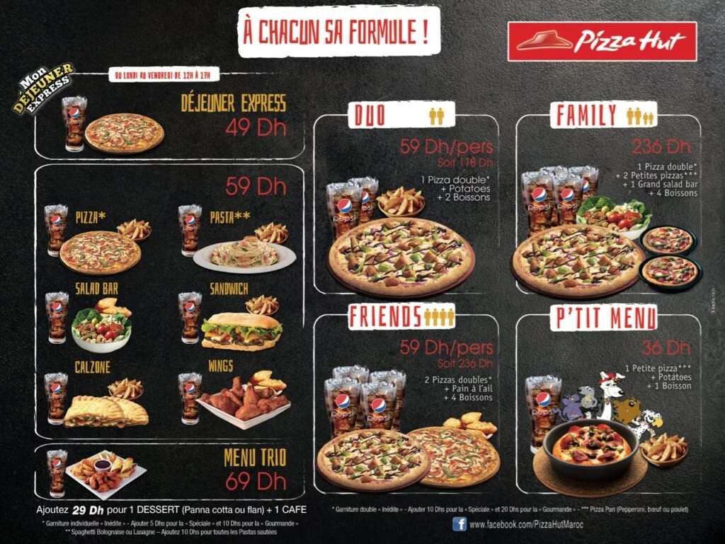 Menu Pizza Hut Marrakech